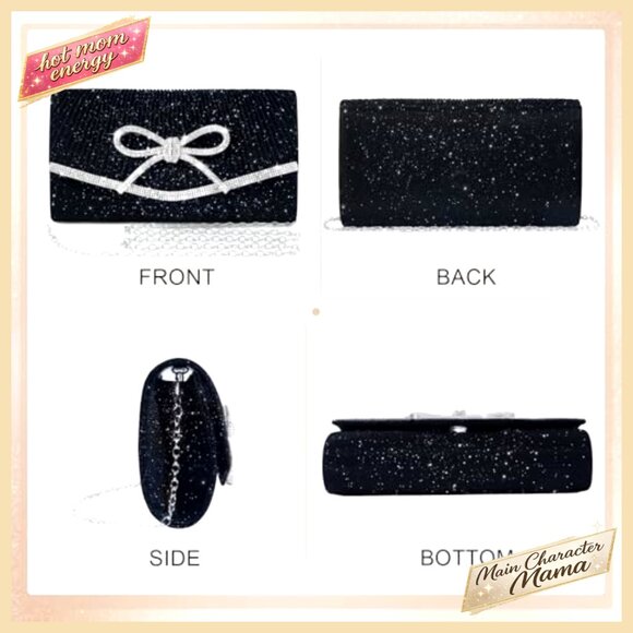 Sparkly Rhinestone Bow Evening Clutch with Detachable Chain Strap - Picture 4 of 7